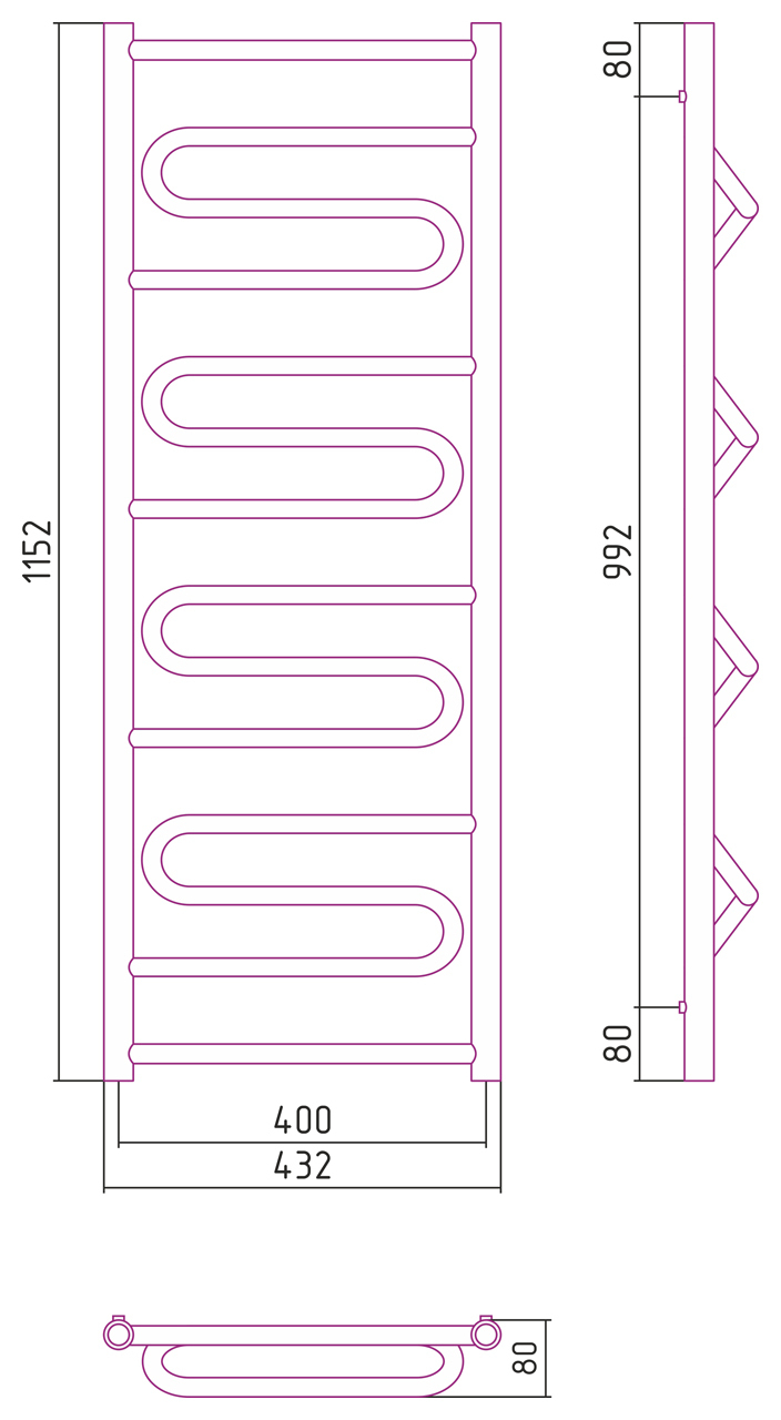 Полотенцесушитель комбинированный Сунержа Элегия-ПРОФИ 1200x400. 00-5105-1240